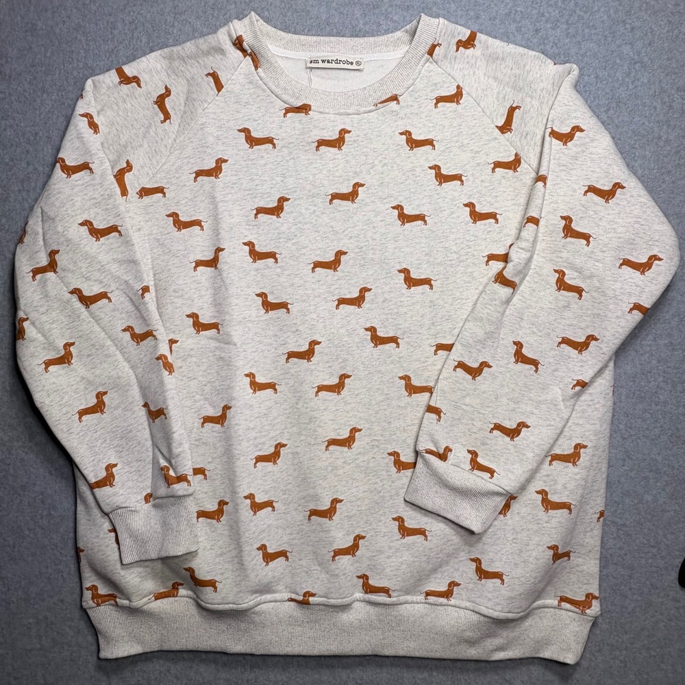SM Wardrobe Dachshund Print Sweatshirt XL Gray Dog Lover Crewneck SW-125
